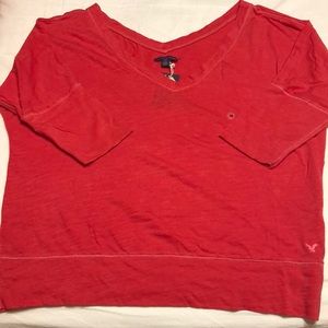 American Eagle red v-neck shirt
